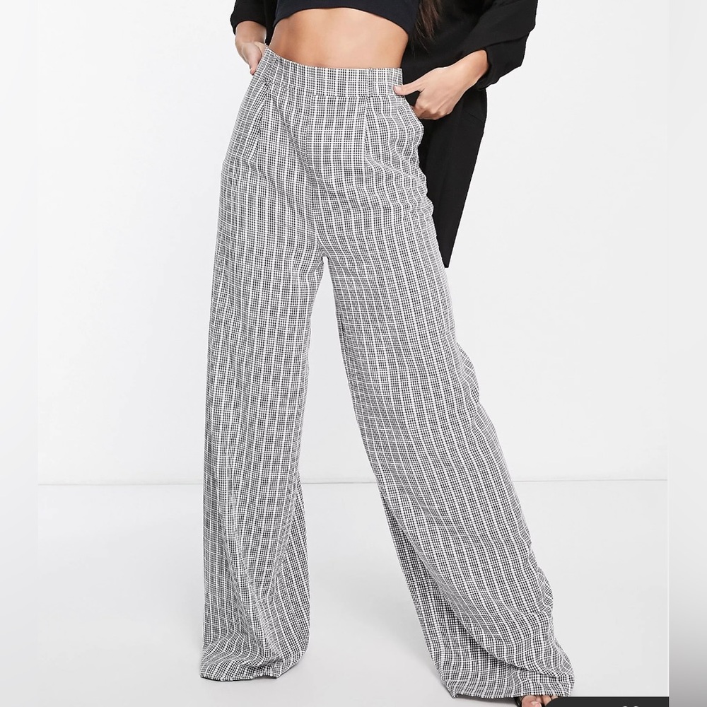 ASOS Flounce London Gingham Wide Leg Pleated Pants / Trousers
